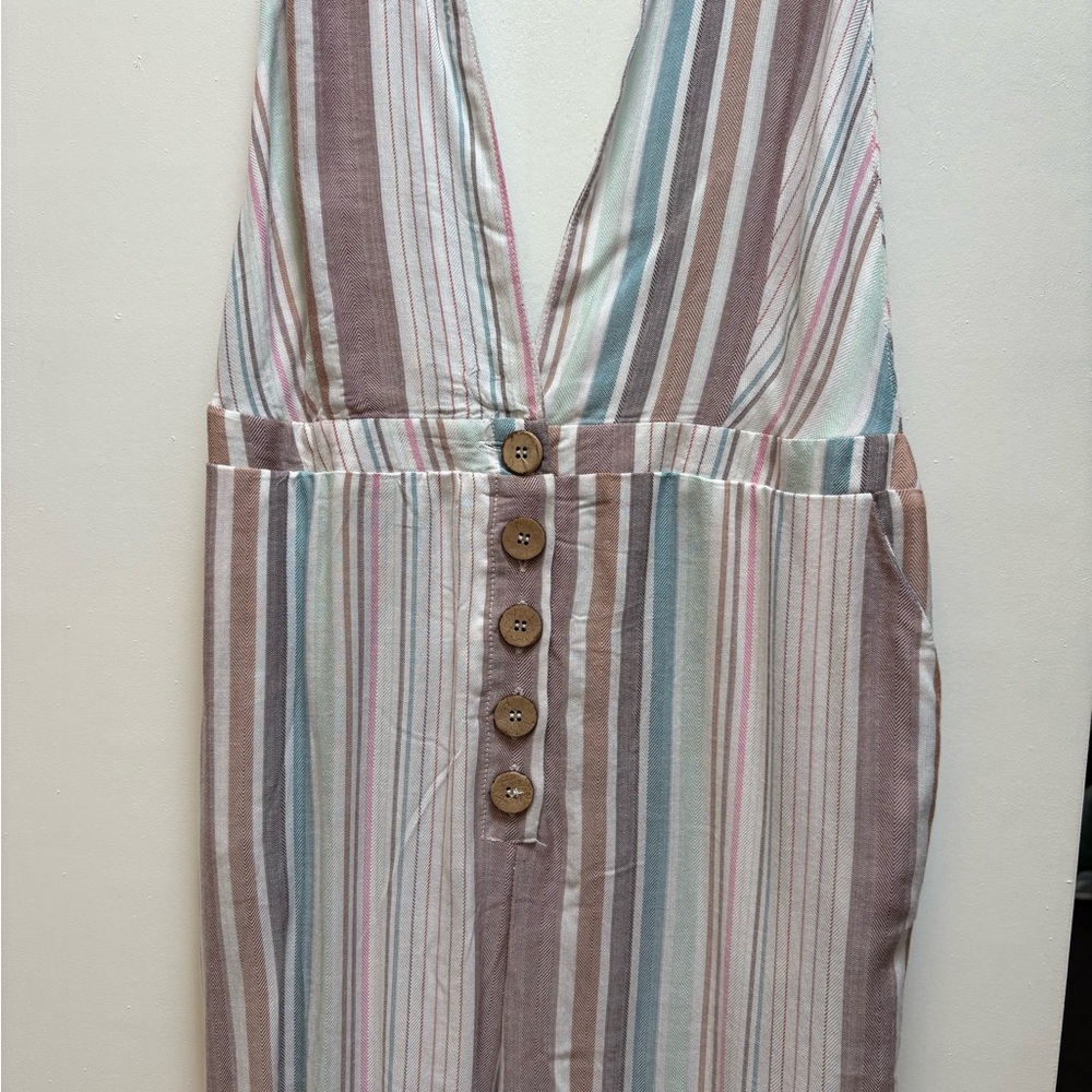 Wild Fable Brown and Purple Jumpsuit with Vertical Stripes